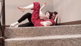 A guy fucked his stepsister on the stairs because of her teasing