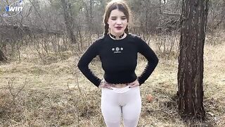 A hot chick is fucking in the forest with passion
