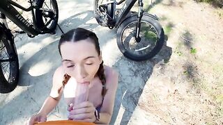 Petite cyclist gets fucked by tourist in the forest