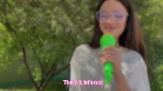 A girl got a slap on the ass for ringing the bell in the forest