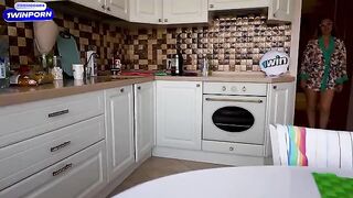 Guy fucked his best friend's sexy stepmom in the kitchen, a taboo thrill