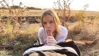 Beautiful Russian blonde got fucked outdoors at sunset