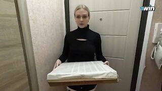 The courier was hungry, so she ate the pizza and then engaged in intimate action