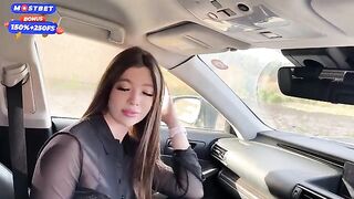 The girl is crazy about cars and received a blowjob from her ex in one