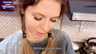 The flatmate-girl doesn't mind periodic sex in the kitchen