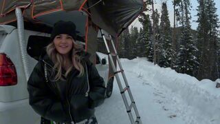 A babe is fucking with a stranger in the tent while camping