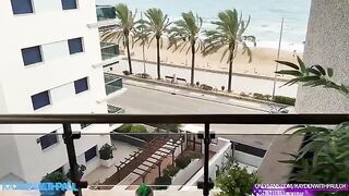 Couple engaged in public sex on the balcony, right by the sea