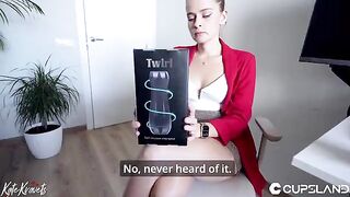 The secretary checked the new stroker on a coworker in the office