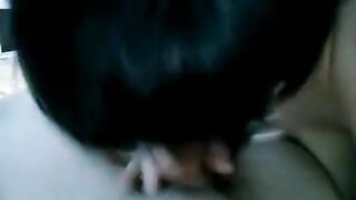 A drunk brunette woke her husband with a blowjob, in a steamy homemade scene