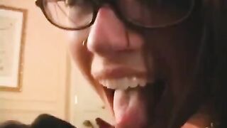 The fool is happy with glasses and the fact they gave him a mouthful