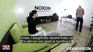 Brunette woman fucked at the table by a casting agent