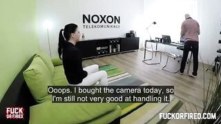 Brunette woman fucked at the table by a casting agent