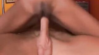 A black woman with a slender body fucks with a white guy’s huge cock