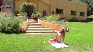 A couple have a hot sex on the grass lawn in 4K