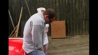 A sexy nurse has an adventure in the car that she loves