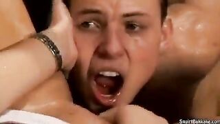 Bukakke with cum in the mouth, amazing!