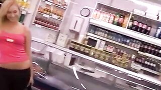 A blondie is trying to rob a shop but she gets caught and fucked