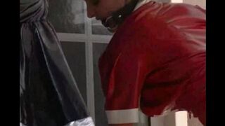 A strict mistress made her servant lick her vagina in latex