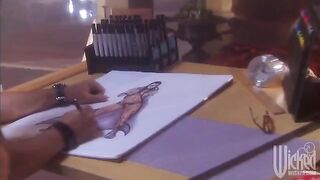 A girl in glasses is worshiping her huge and gorgeous tits
