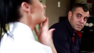A man has an orgasm after a massage with Alektra Blue’s tits