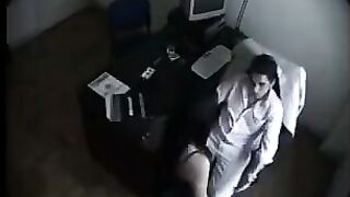 Massage girl has a camera in the massage cabin