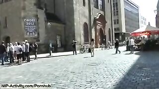 A girl showed her pussy to all passers-by on the city streets
