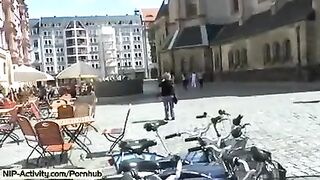 A girl showed her pussy to all passers-by on the city streets