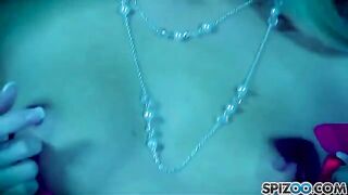 The blonde with appetizing forms fucks herself with a big dildo