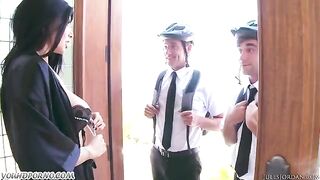 A hot girl fucked by two Jehovah’s Witnesses in a steamy threesome