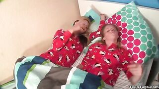 Two sisters got a guy's cock in their hands and jerked it