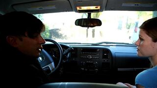 The hot girl is sucking dick of her friend-driver