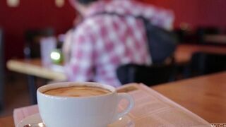 The guy picked up an Asian girl in the cafe and fucked her