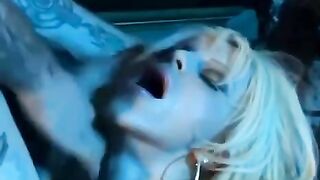Blonde with big tits in stockings and corset
