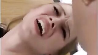 Fragile blonde girl gets her pussy stretched by a fisting