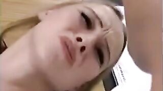 Fragile blonde girl gets her pussy stretched by a fisting