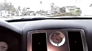 The sexy girl made a blowjob right in the car, it was worth it