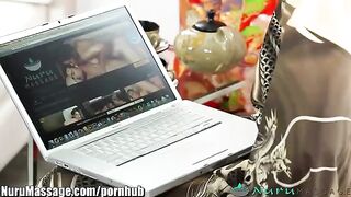 Hot Chinese chick gets her pussy oiled and pounded hard