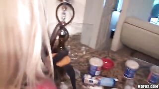 The couple has fun at home and the girl shows her skills