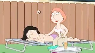 Lesbians fuck with each other using a toy in this Family Guy scene