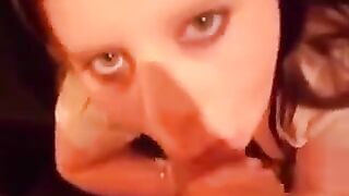 Young girls like to eat cum while performing a blowjob