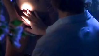 Passionate sex with a beautiful woman in a foggy night atmosphere