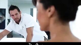 A girl has sex with her boyfriend covered in oil