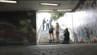 A girl was tied up and fucked on the public street