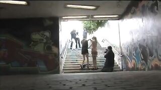 A girl was tied up and fucked on the public street