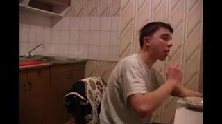 A cancer patient is fucking with her son in the kitchen