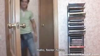 The young guy shoots amateur sex videos with his girlfriend on the bed