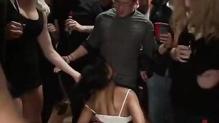 A mature woman is fucked by several men in rough sex