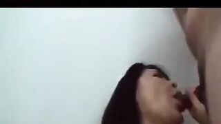 Mature Japanese man caresses his hairy pussy with his fingers and cock