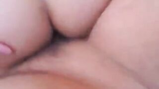 First-person creampie sex with a sexy brunette in stockings
