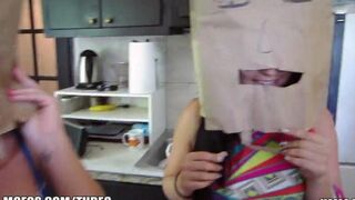 Girls put bags on their heads and fucked by a bunch of guys